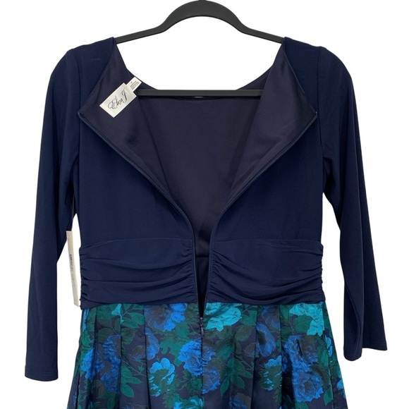 Eliza J Dress Womens Sz 4 Small Navy Blue Green Floral Fall Wedding Event Modest - Picture 6 of 10